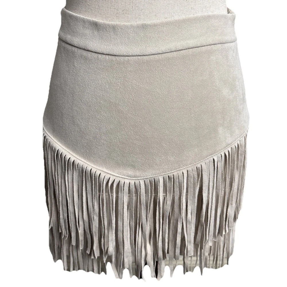Fringe Mini Skirt Womens Medium Cream Boho Festival‎ Western Altar'd State